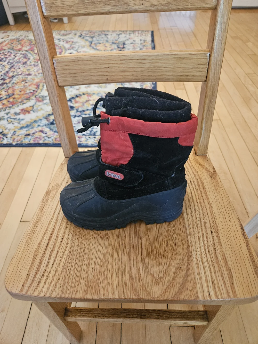 totes Kids Black and Red Waterproof Snow Boots